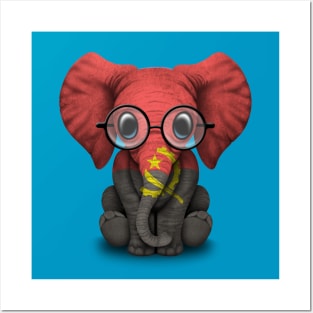 Baby Elephant with Glasses and Angolan Flag Posters and Art